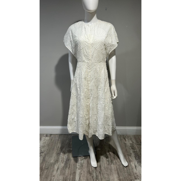 Akris Punto Cream Circle Loop Embroidery Dress Size 6 ** no belt - Picture 4 of 9